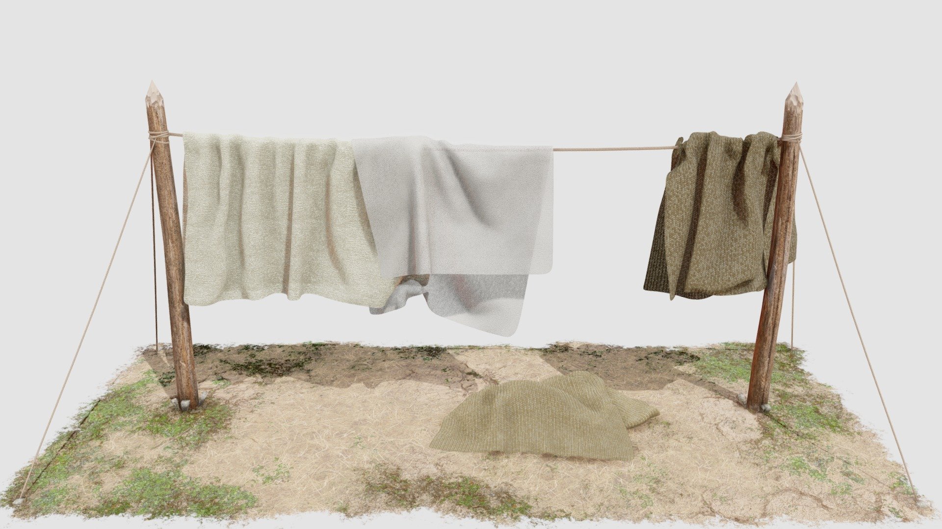 Simple Medieval Clothesline 3d model