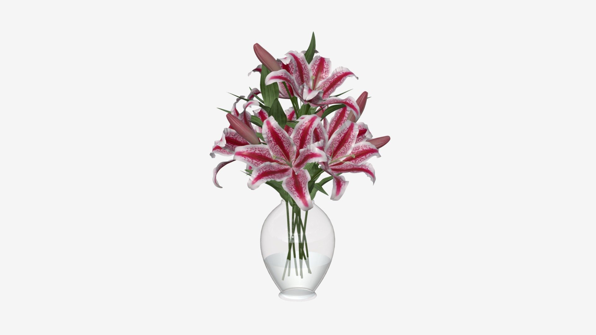 Lily bouquet with glass vase 3d model