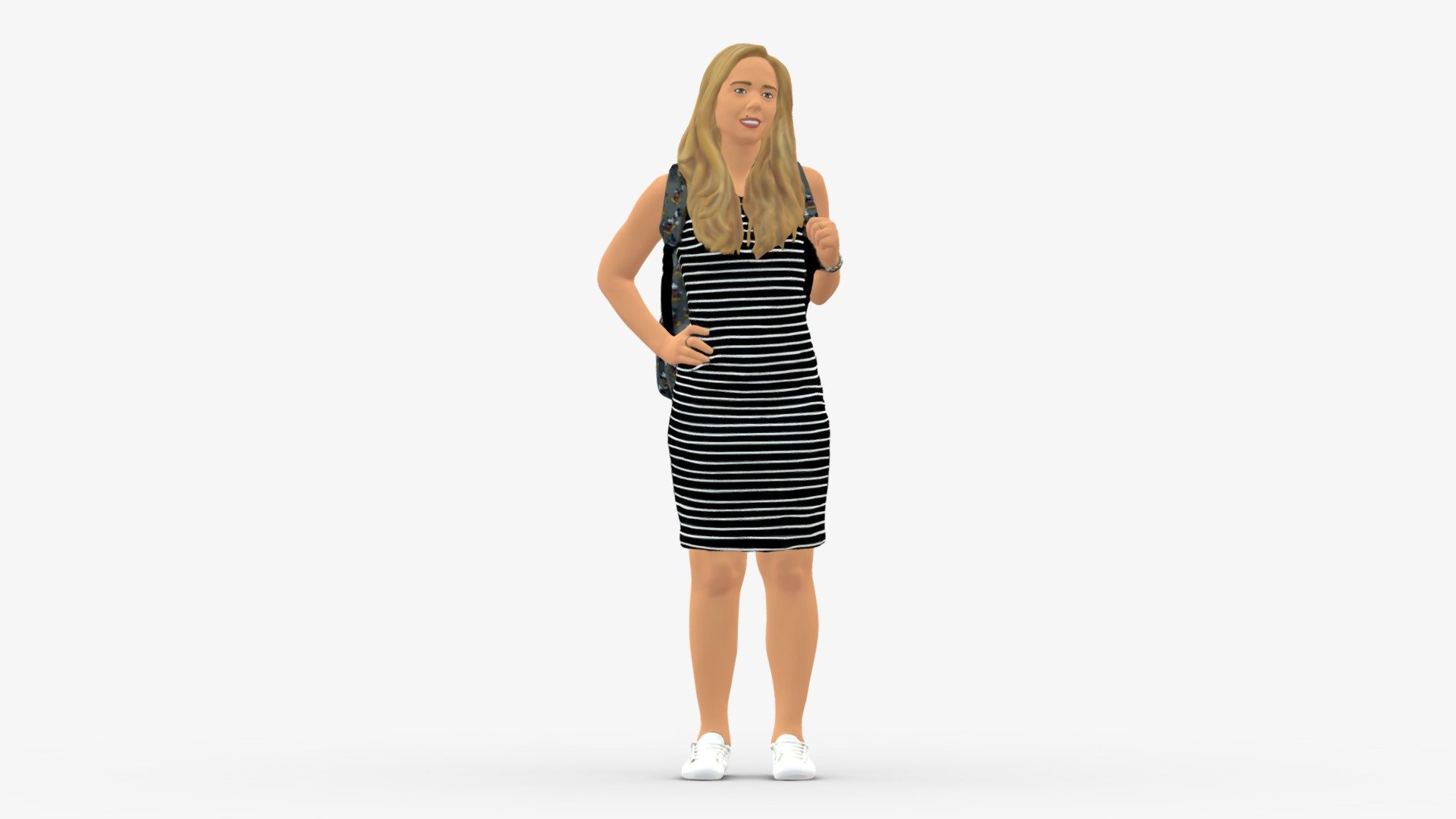 Girl In Striped Dress 0066 3d model