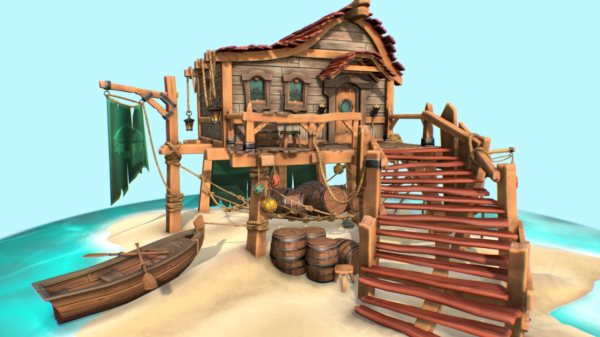 fishermans hut inspired by sea of ​​thieves 3d model