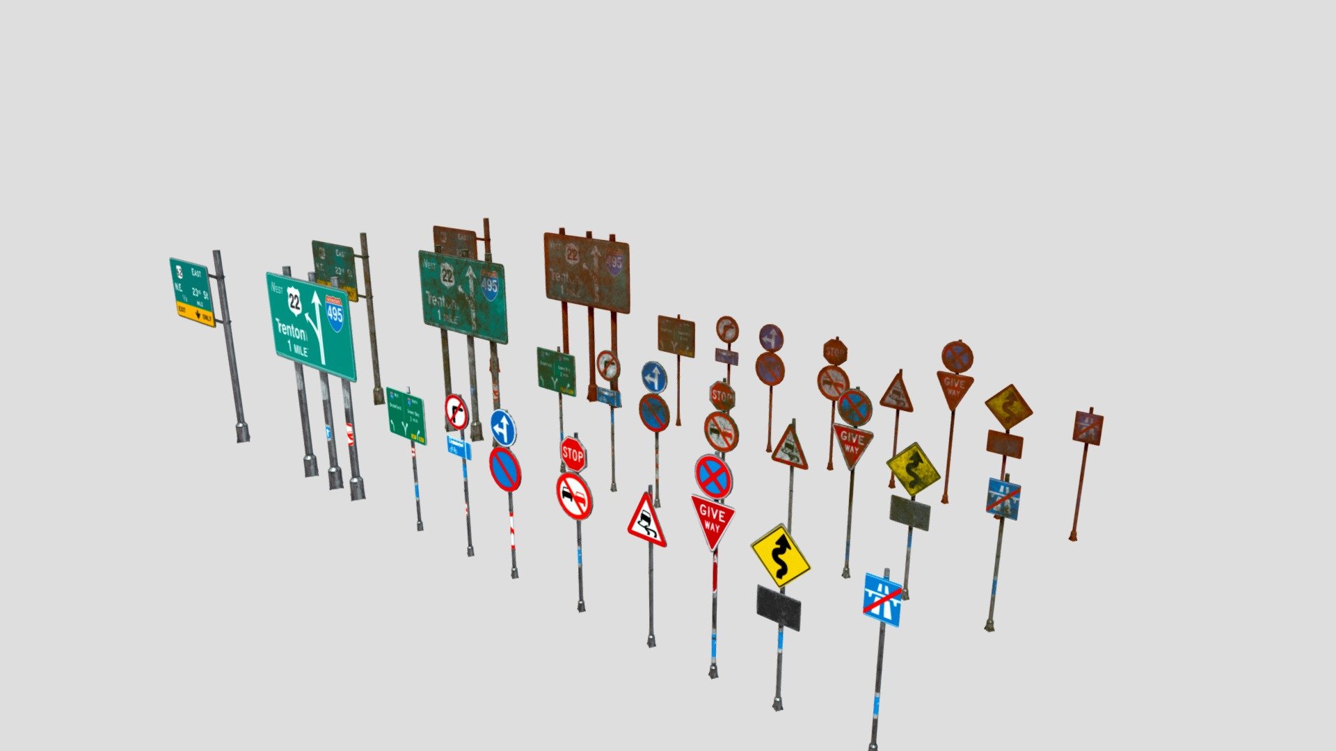 road street and traffic signs with pbr textures 3d model