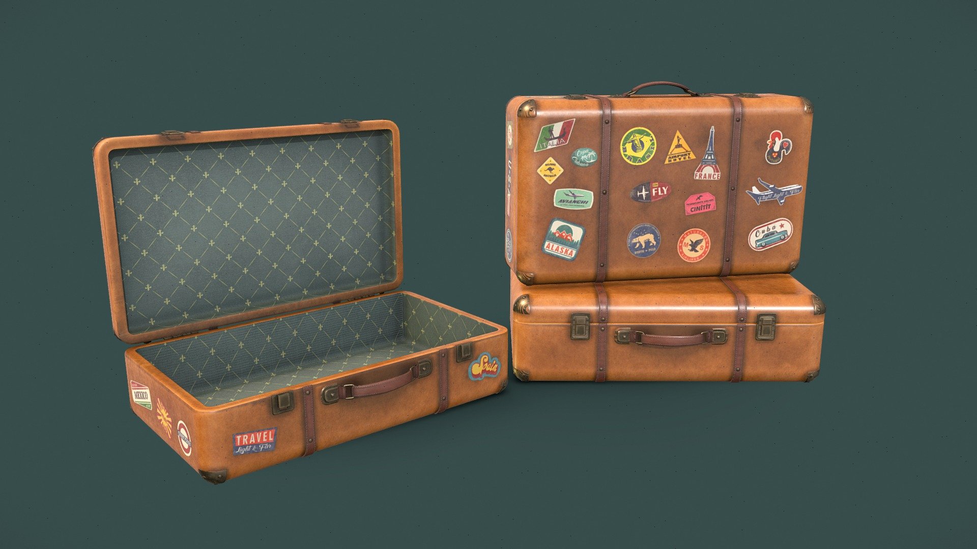 Retro travelling suitcases 3d model