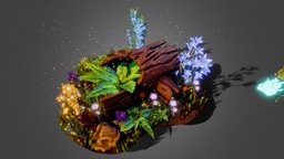 Stylized log and plants