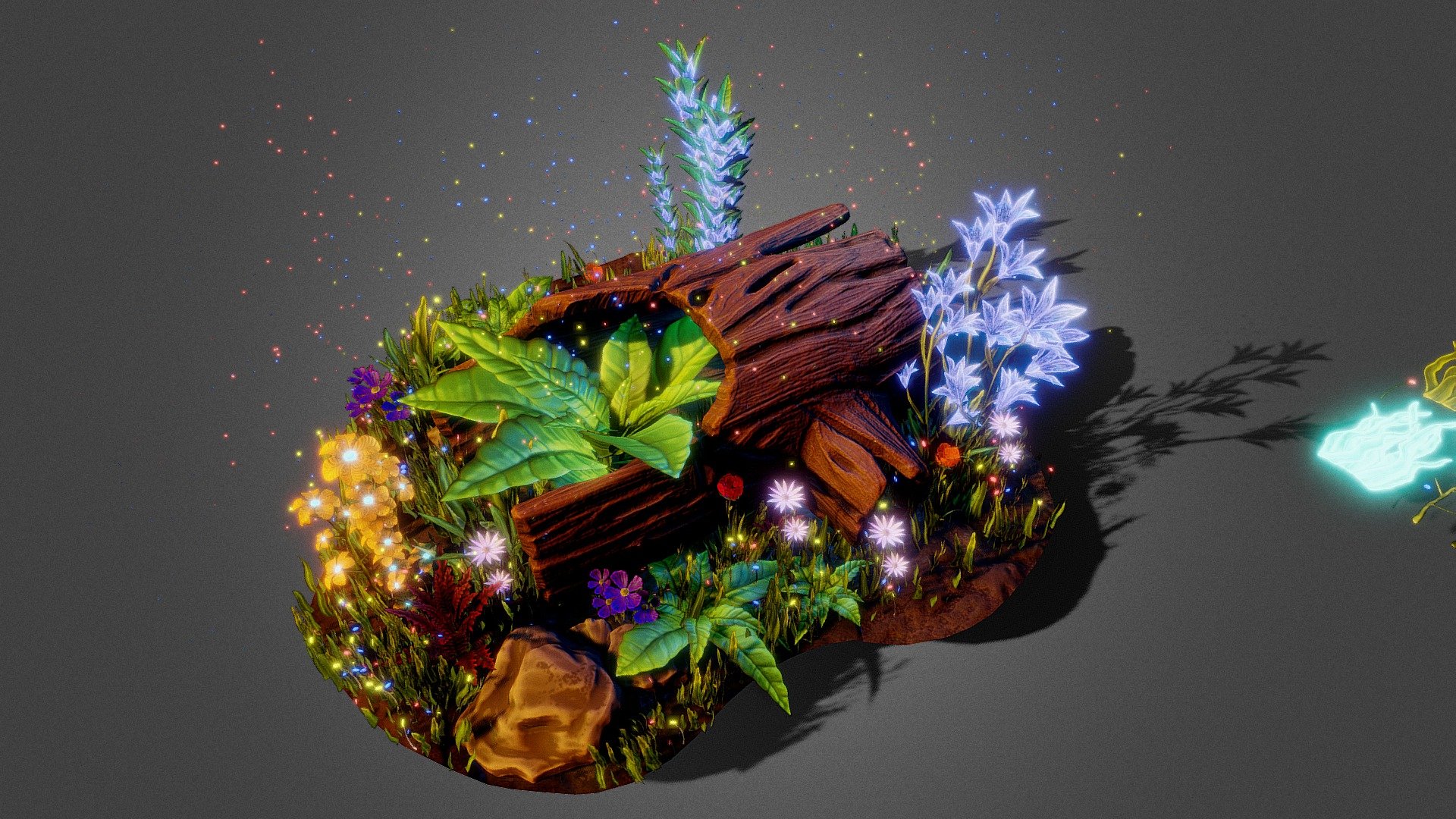 Stylized log and plants 3d model