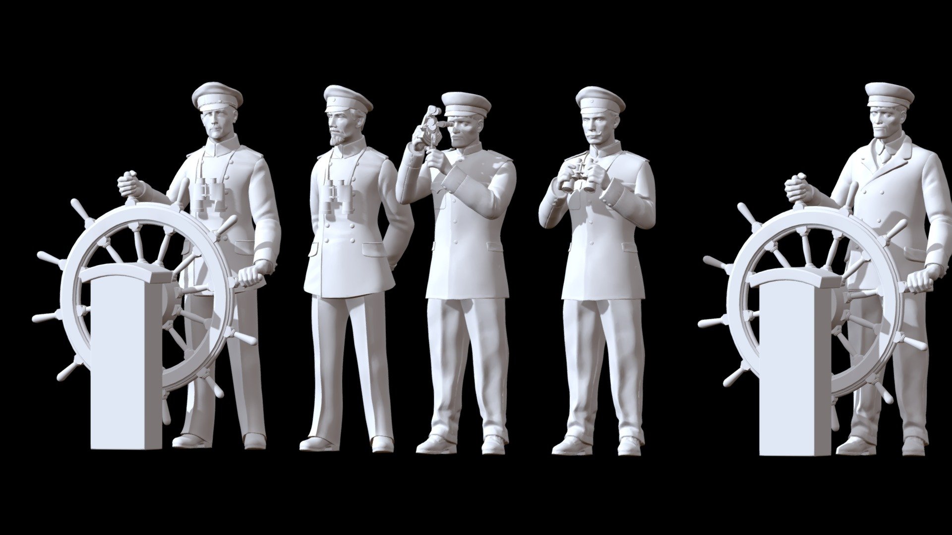 captain and offecers of sailing ship 3d model