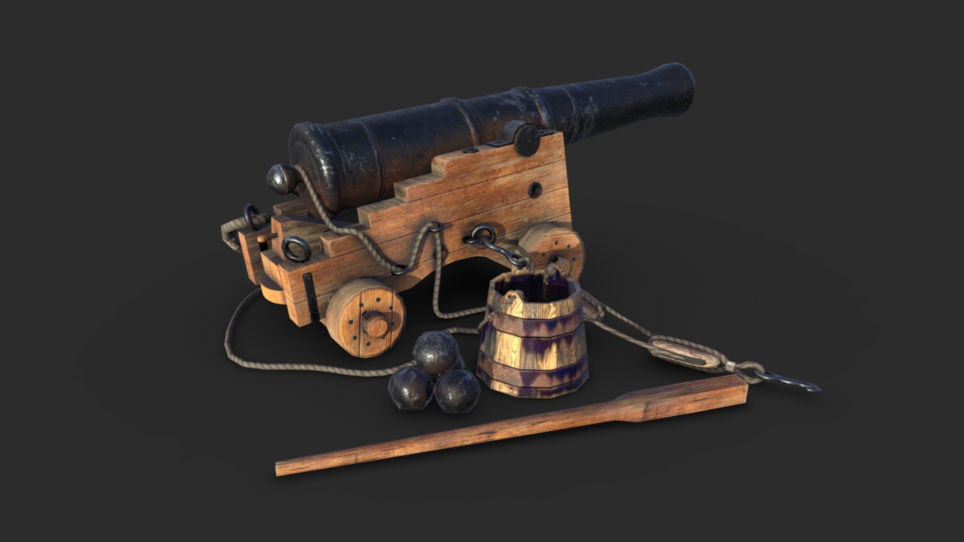 Old Naval Cannon 3d model