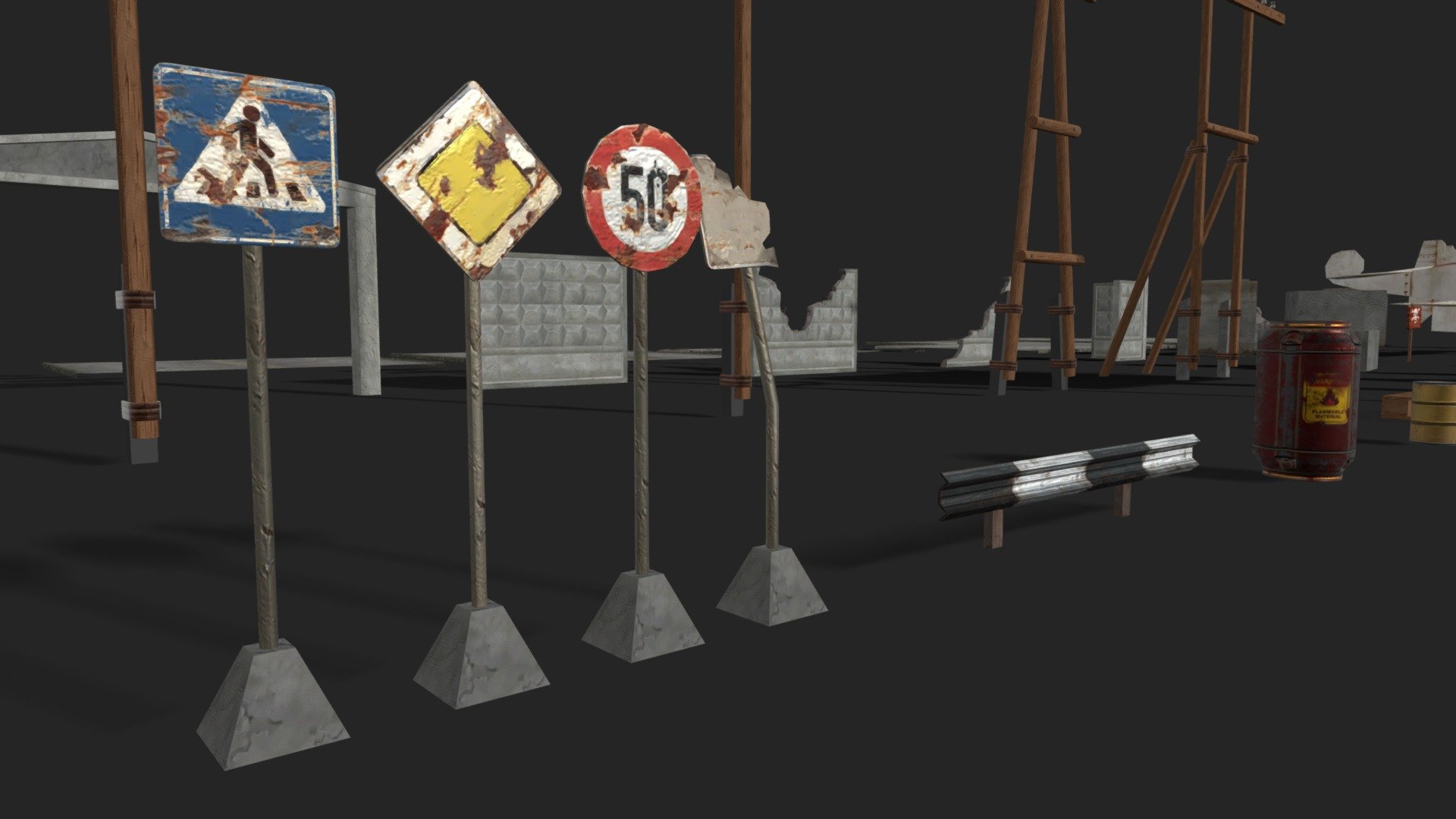 Street Elements Game Ready Pack (LowPoly) 3d model