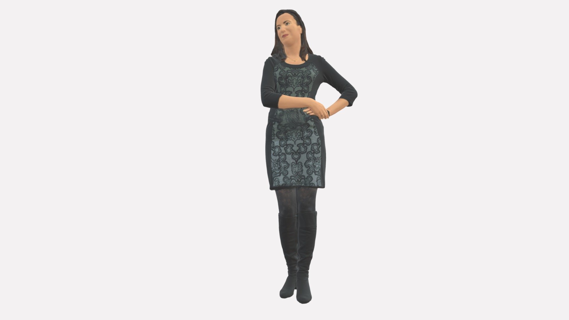 Woman In Black Blue Dress Long Shoes 0539 3d model