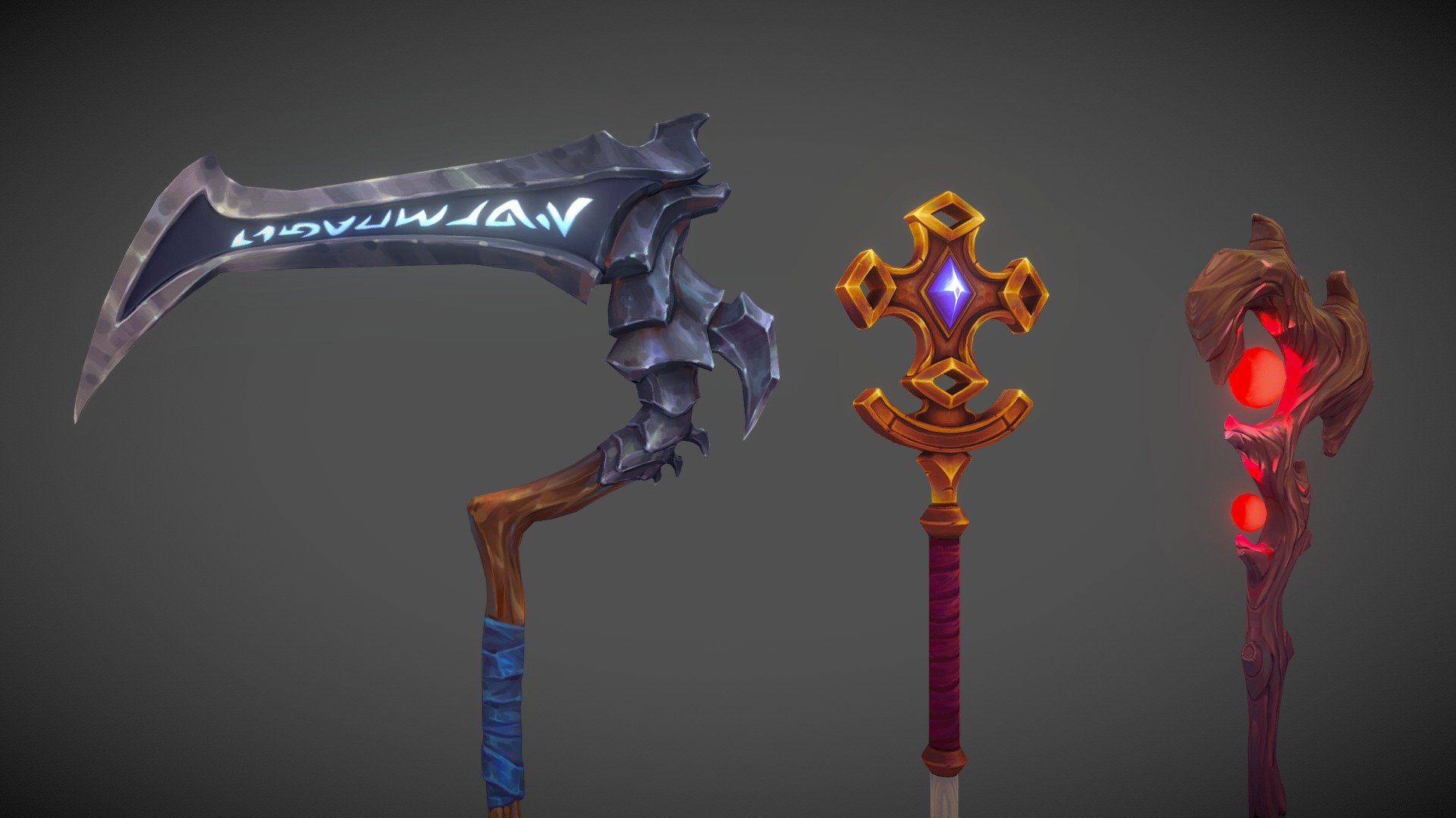 Stylized Fantasy Staves 3d model