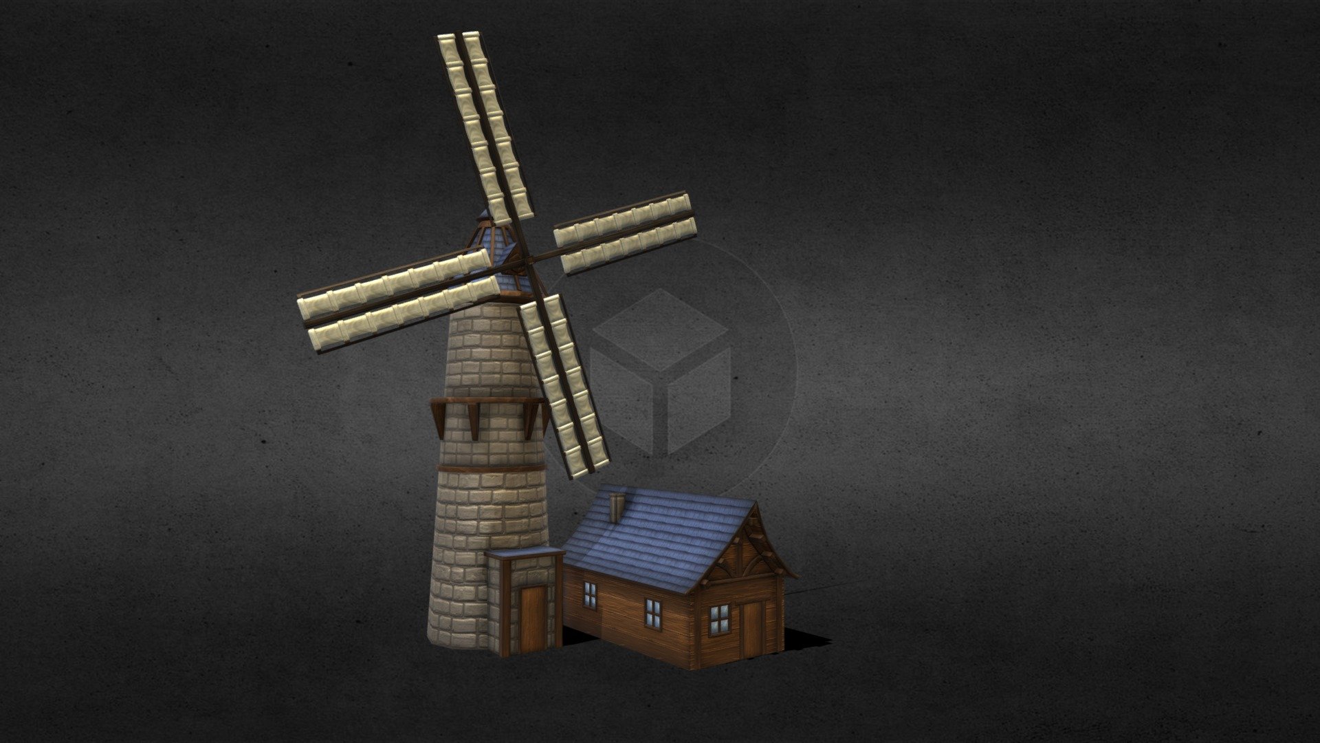 Windmill And Small House 3d model