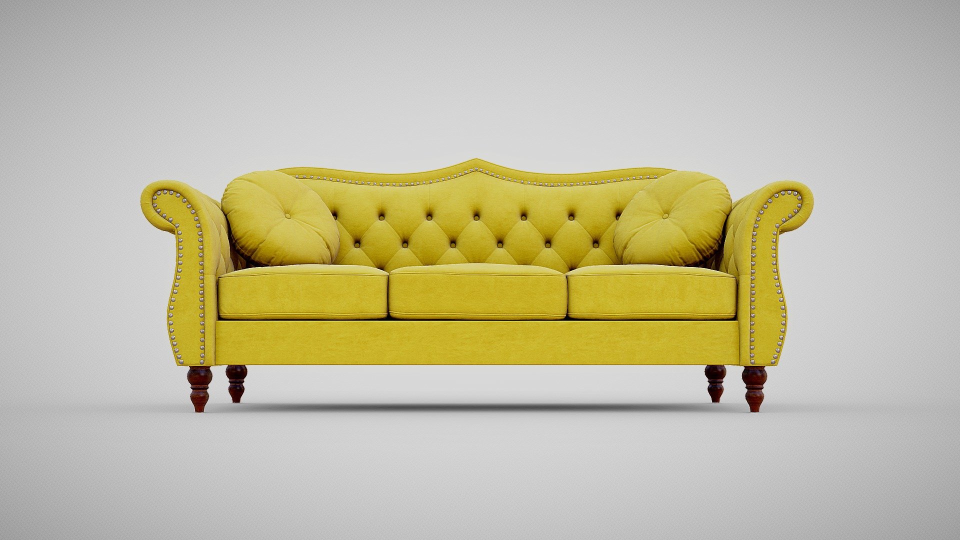 Yellow Velvet Chesterfield Couch 3d model