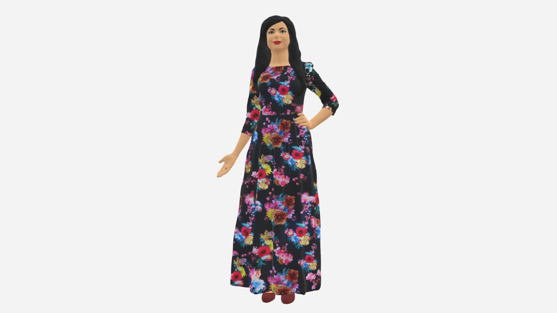 Woman In Flower Dress 0670 3d model