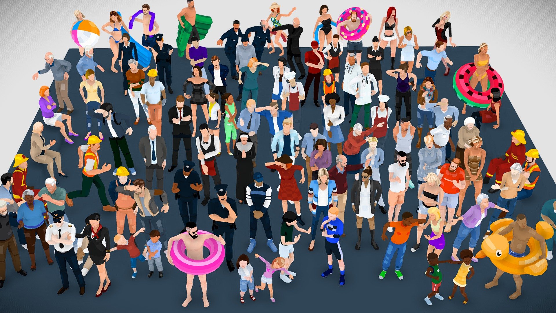 100-Mega-Pack LowPoly Rigged People Characters 3d model