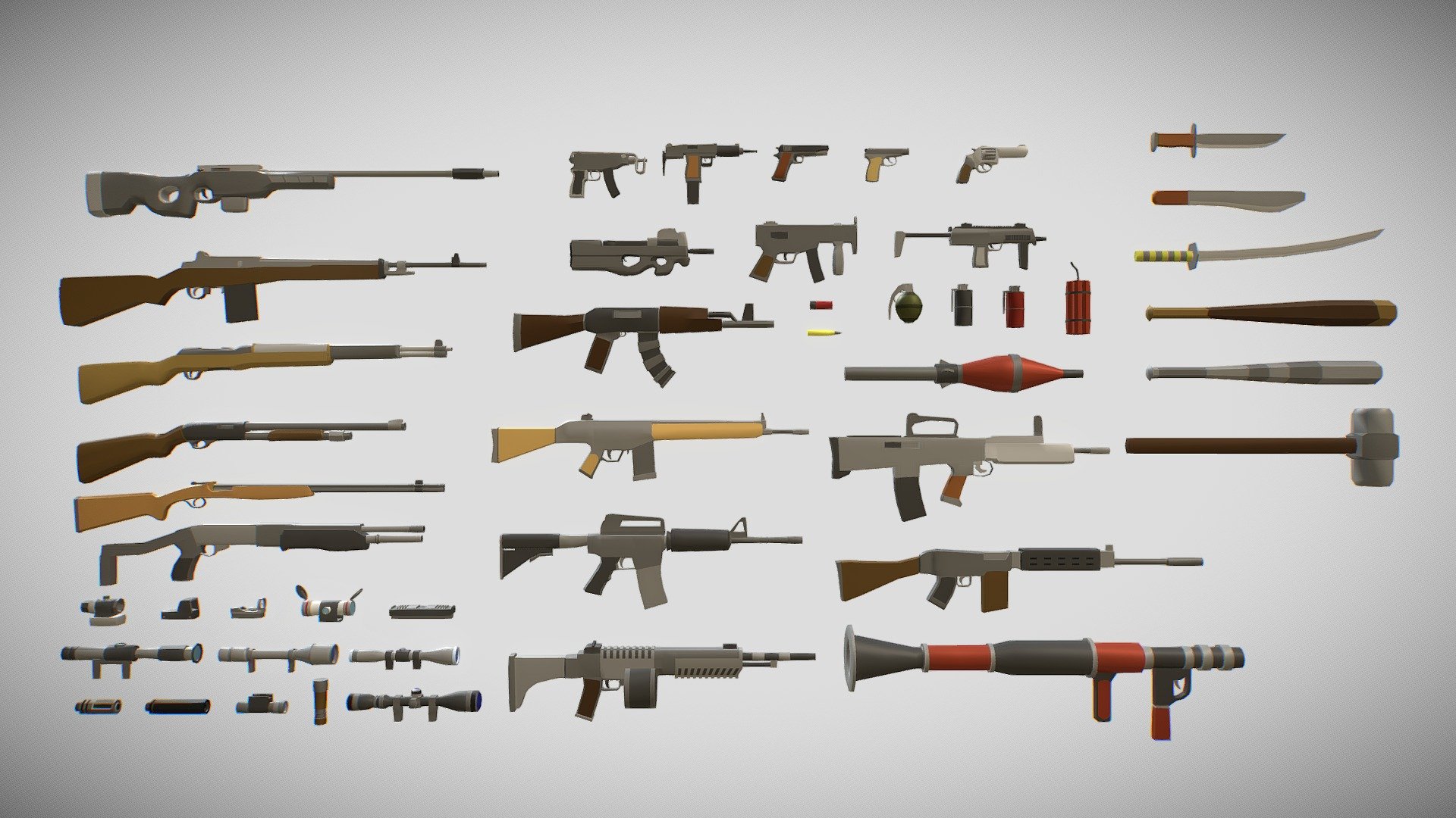 Polygonal Modern Weapons Asset Package 3d model