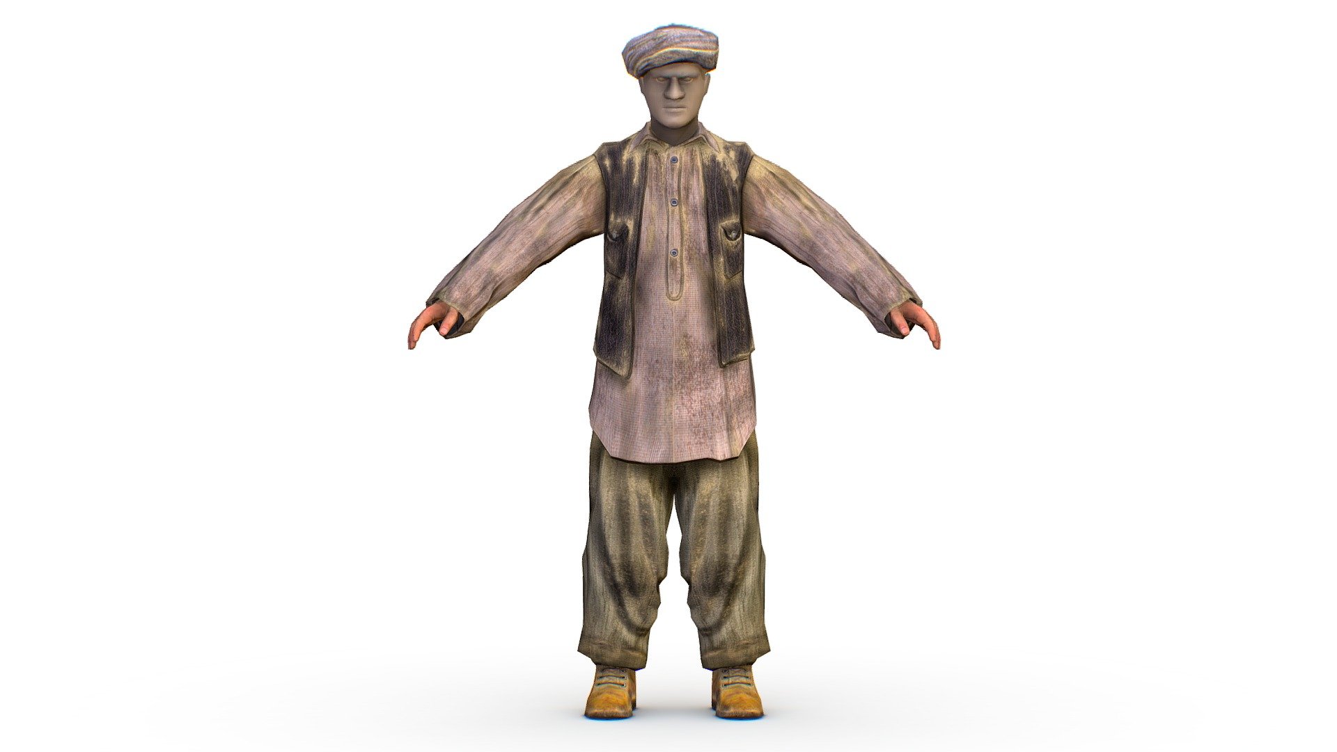 LowPoly Man Old Afghan Soldier 3d model