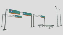 highway guard rail signs and street lights