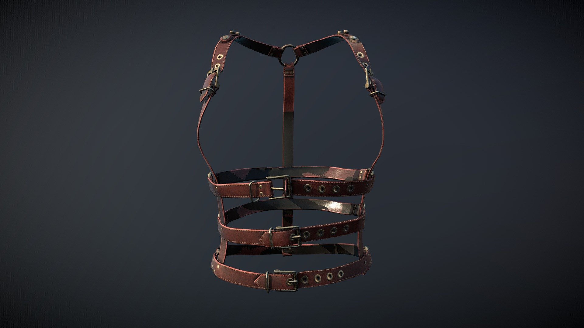 Brown Leather Straps Harness 3d model