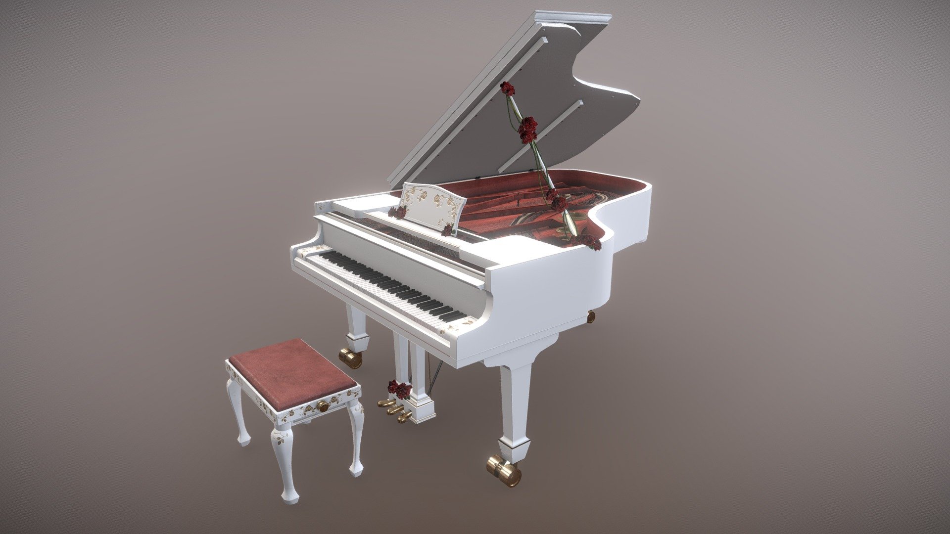 White Grand Piano 3d model