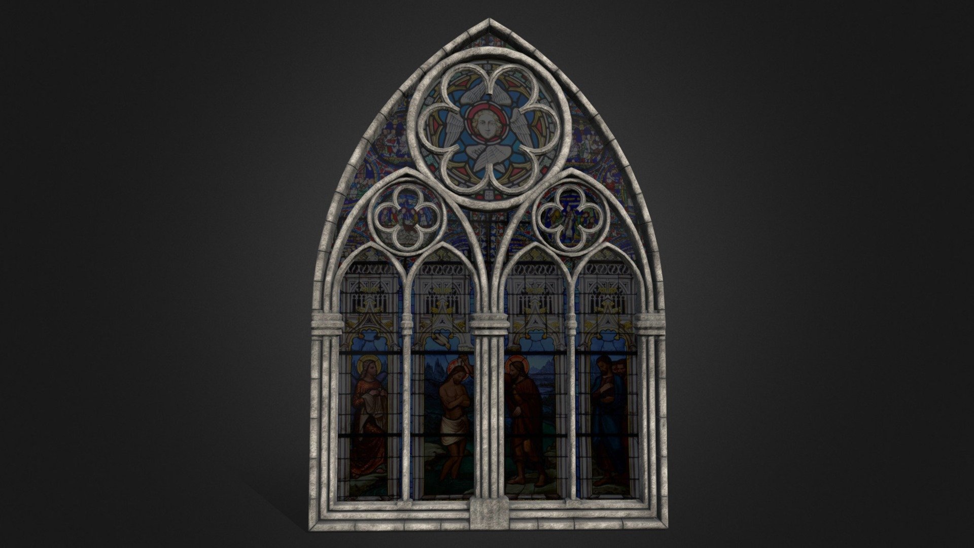 Big gothic window with stained/painted glass 3d model