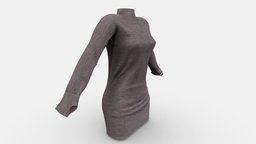 Long Sleeves Turtleneck Mini Female Dress