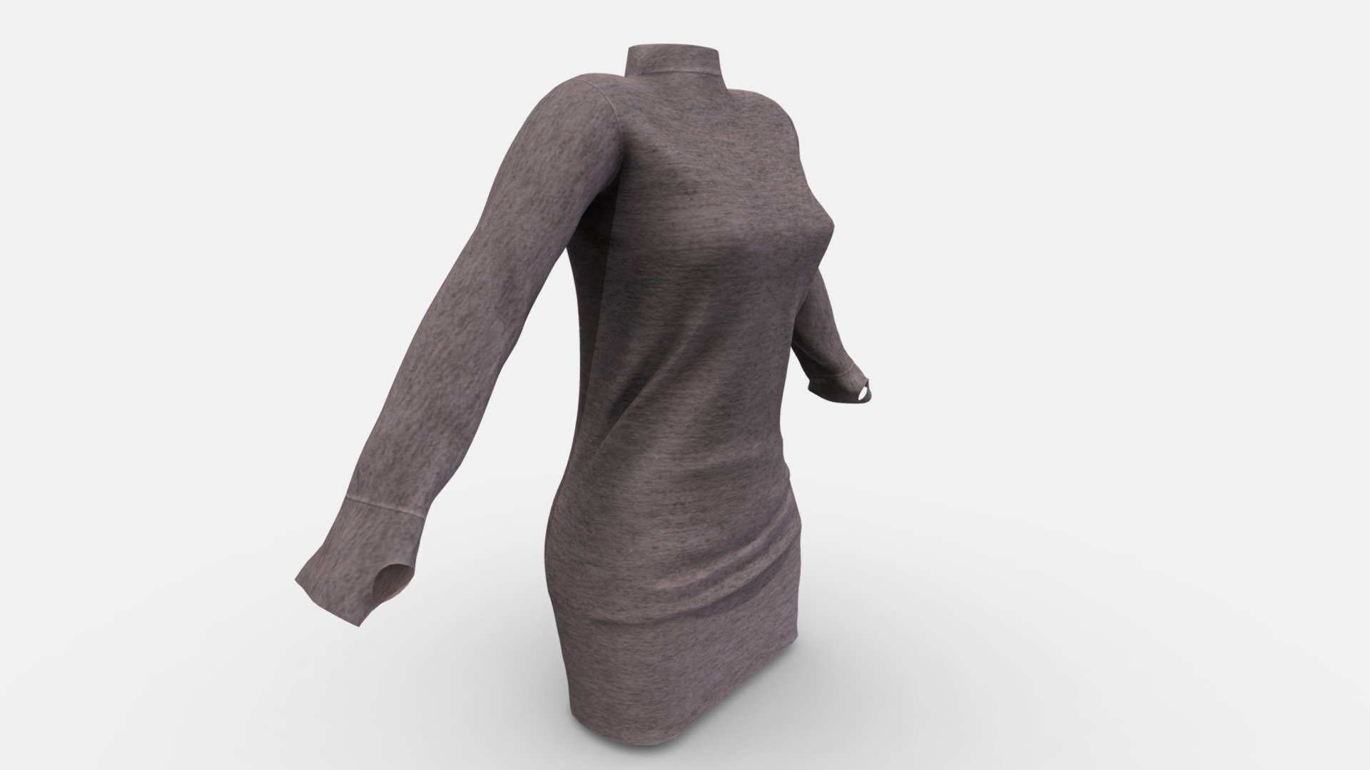 Long Sleeves Turtleneck Mini Female Dress 3d model