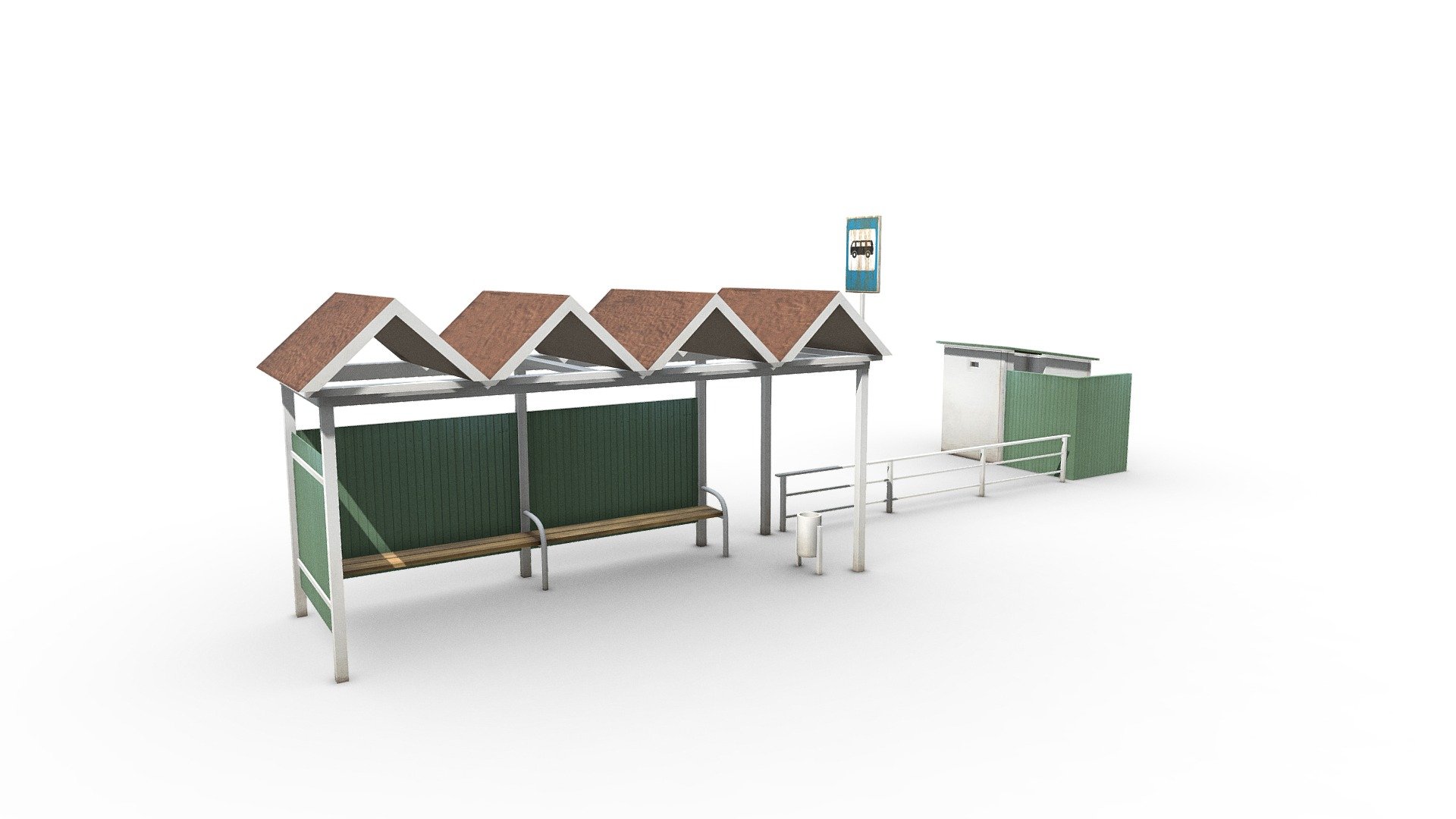 Roadside bus stop with toilet 3d model