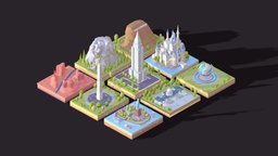 Cartoon Low Poly US Landmarks Pack