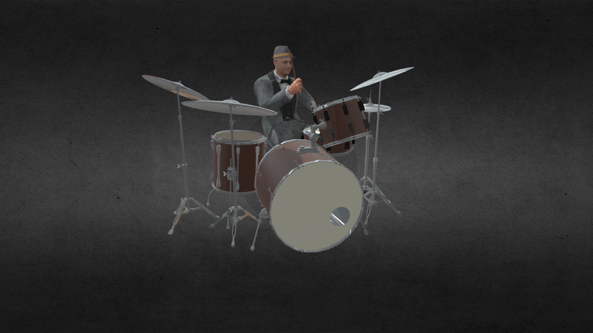 Jazz Drummer Musician with DrumKit Animation 3d model