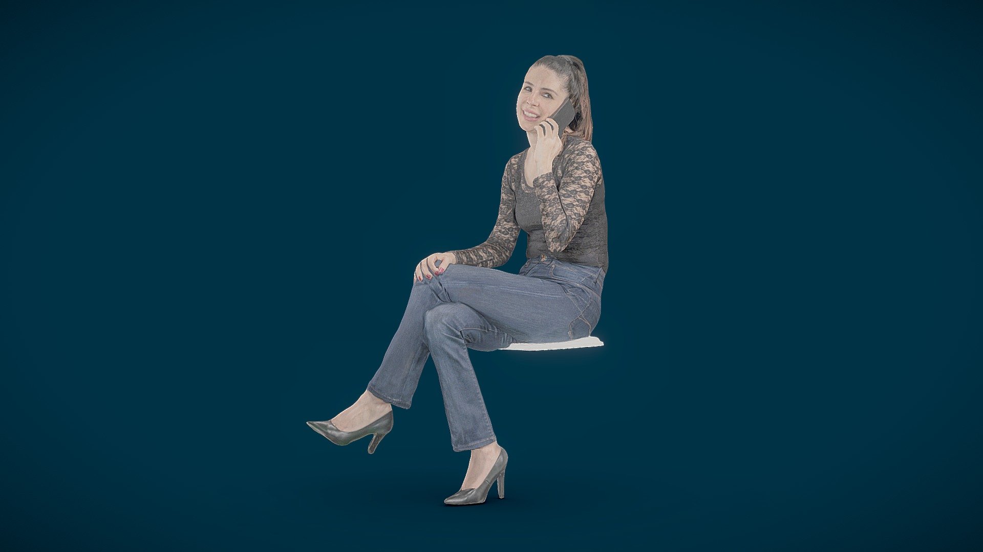 Woman sit and smile on the phone 3d model