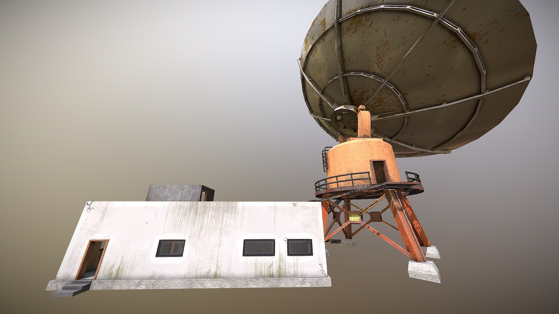 Observatory building with satelitte dish 3d model