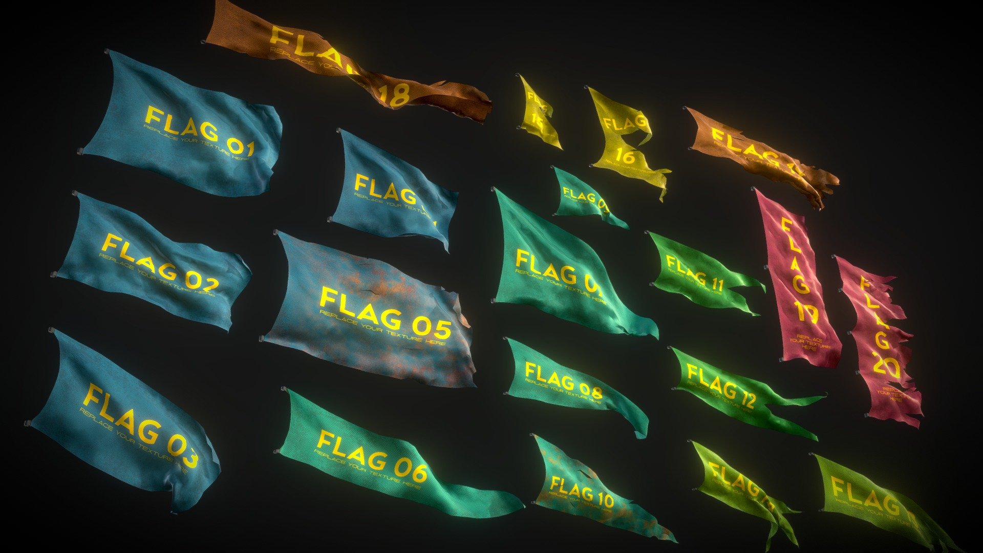 20 Fully Loop Animated Flags 3d model