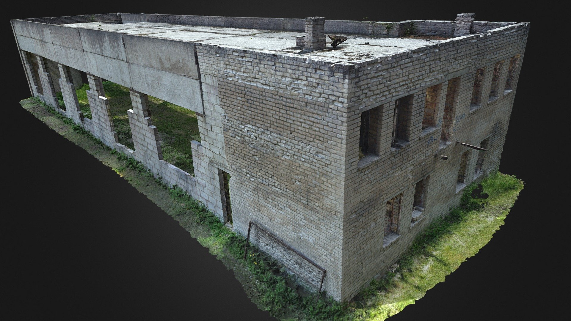 Abandoned Brick Soviet Building 3d model