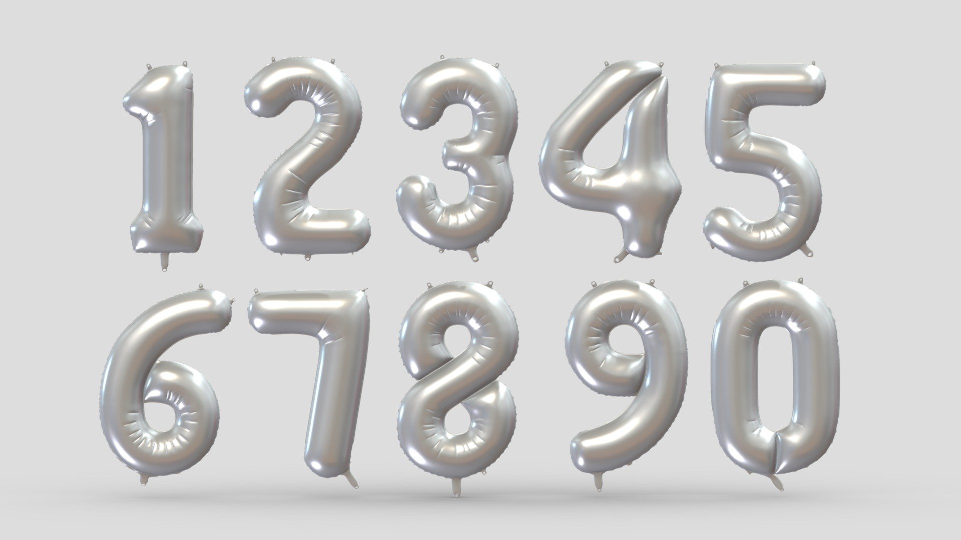 Balloon Numbers Silver 3d model