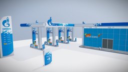 Gasprom petrol Station Low-poly 3D model