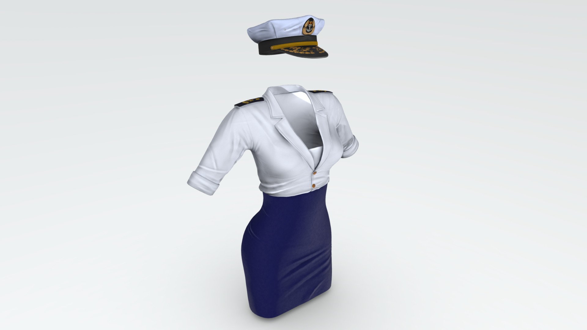 Female Marine Captain Skirt Uniform And Cap 3d model