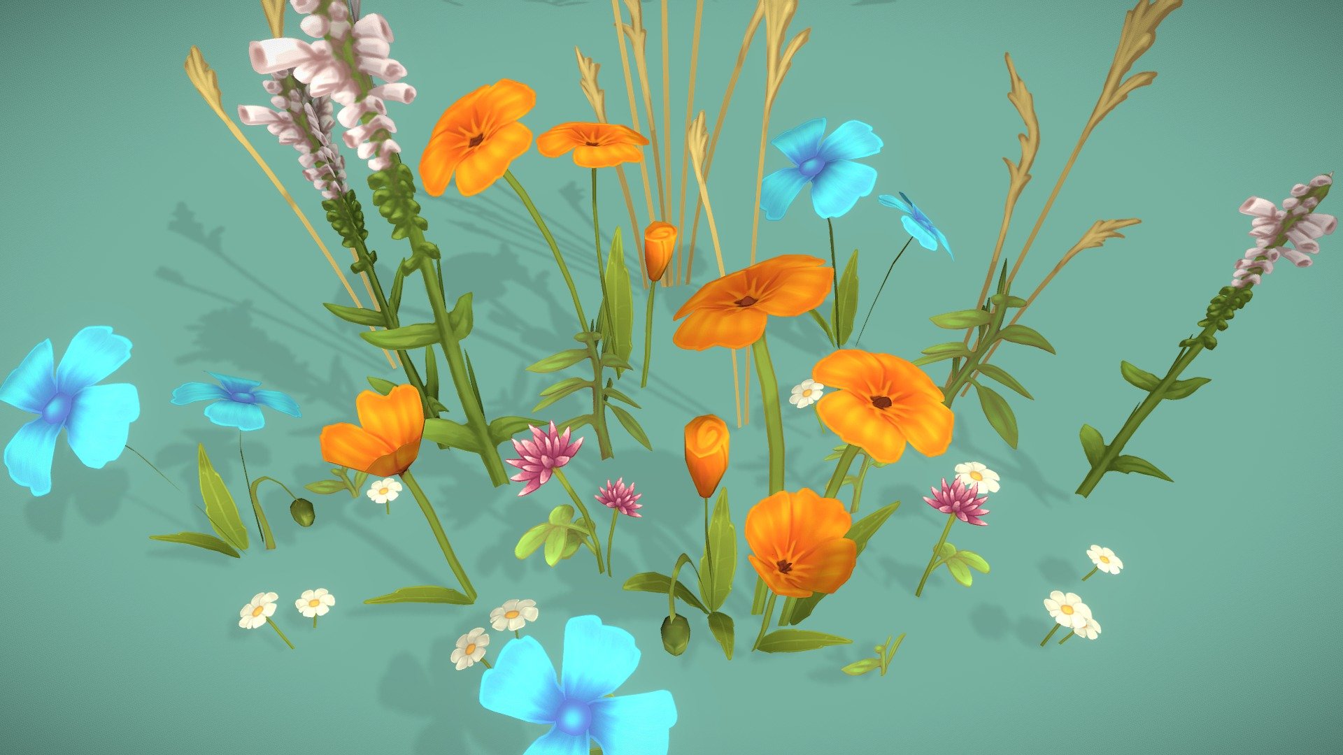 Stylized Wildflowers pack 3d model