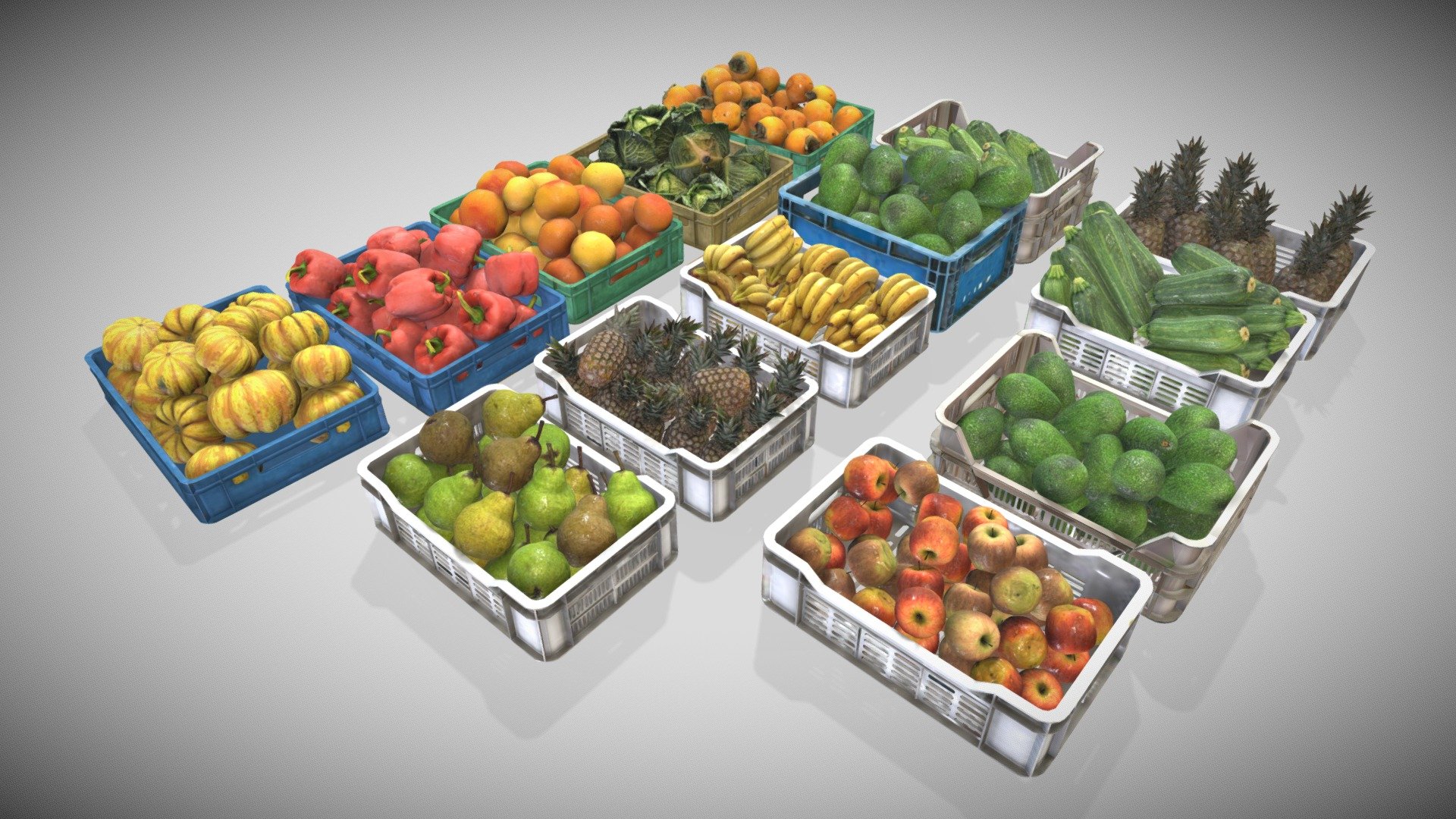 Fruit and Veg Market Boxes 3d model