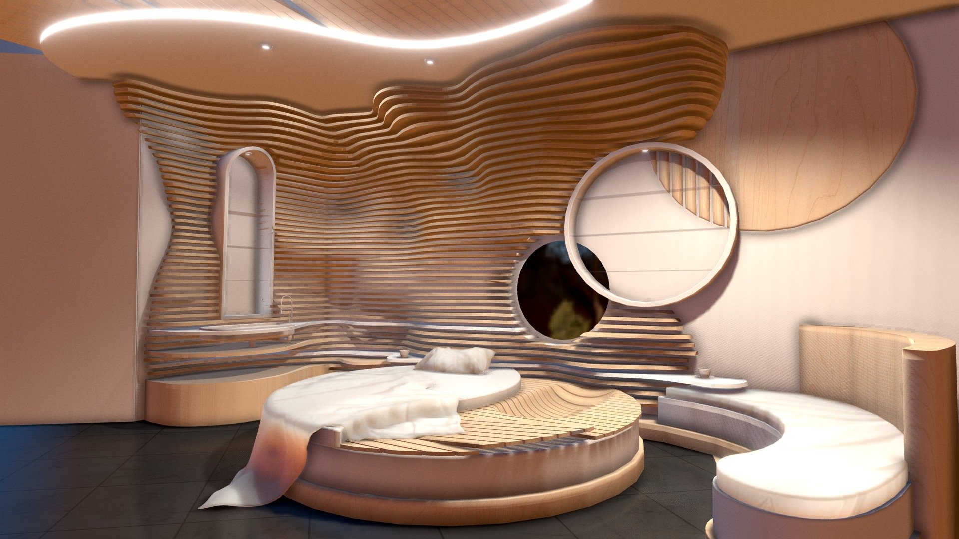 interior concept room wood architecture 3d model