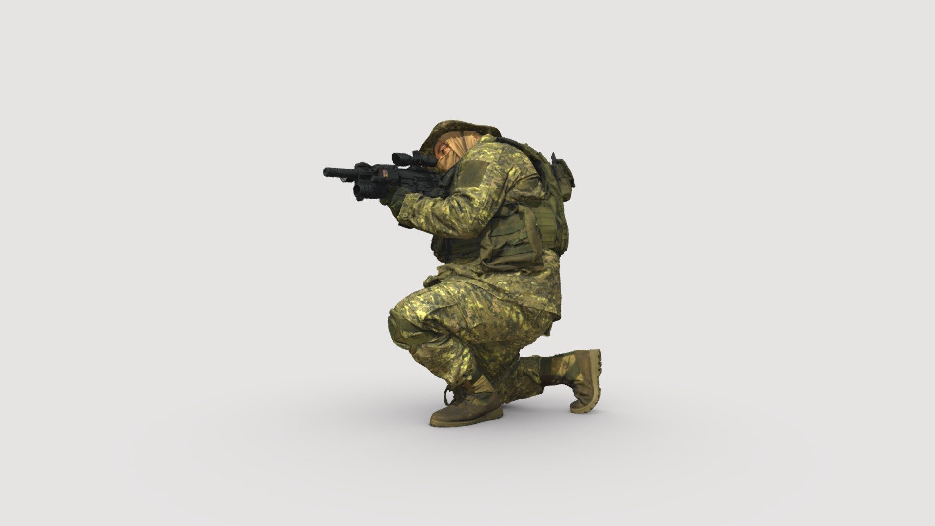 modern soldier aiming on knee honeybadger 001151 3d model