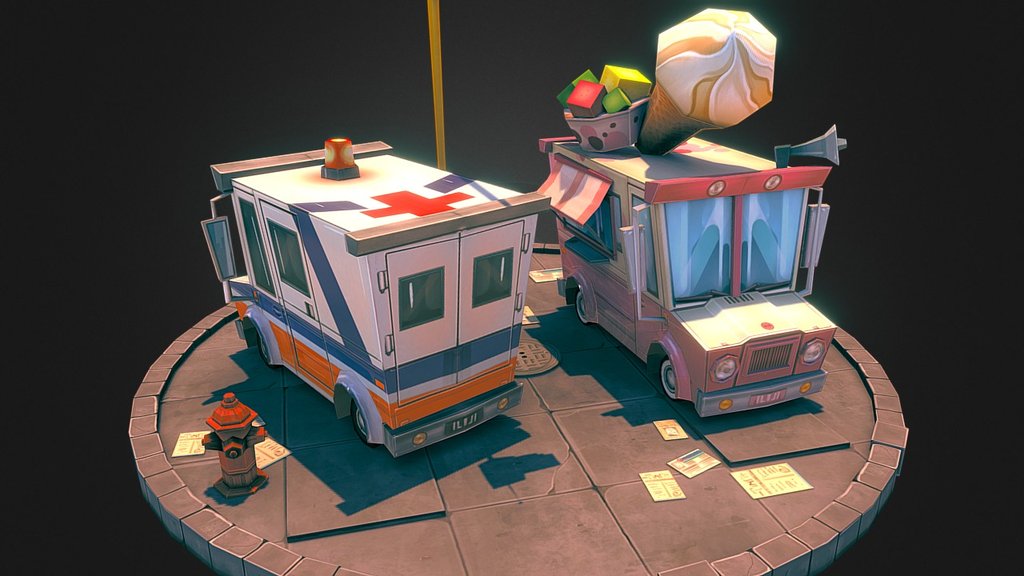 Ice Cream and Ambulance 3d model