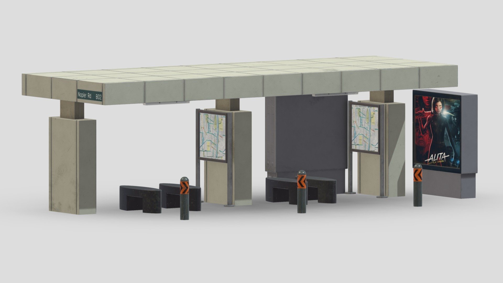 Bus Stop 09 Low Poly Realistic 3d model