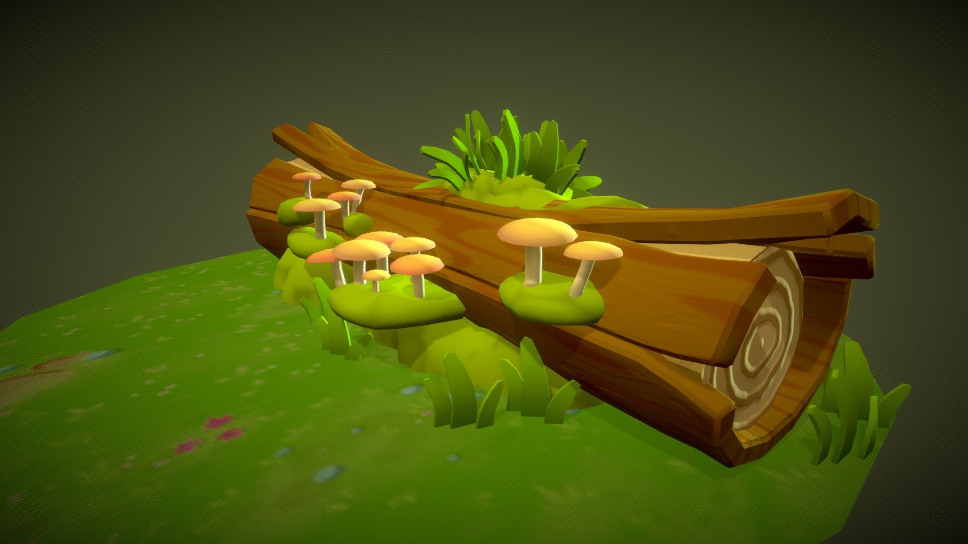 Cartoon fallen tree 3d model