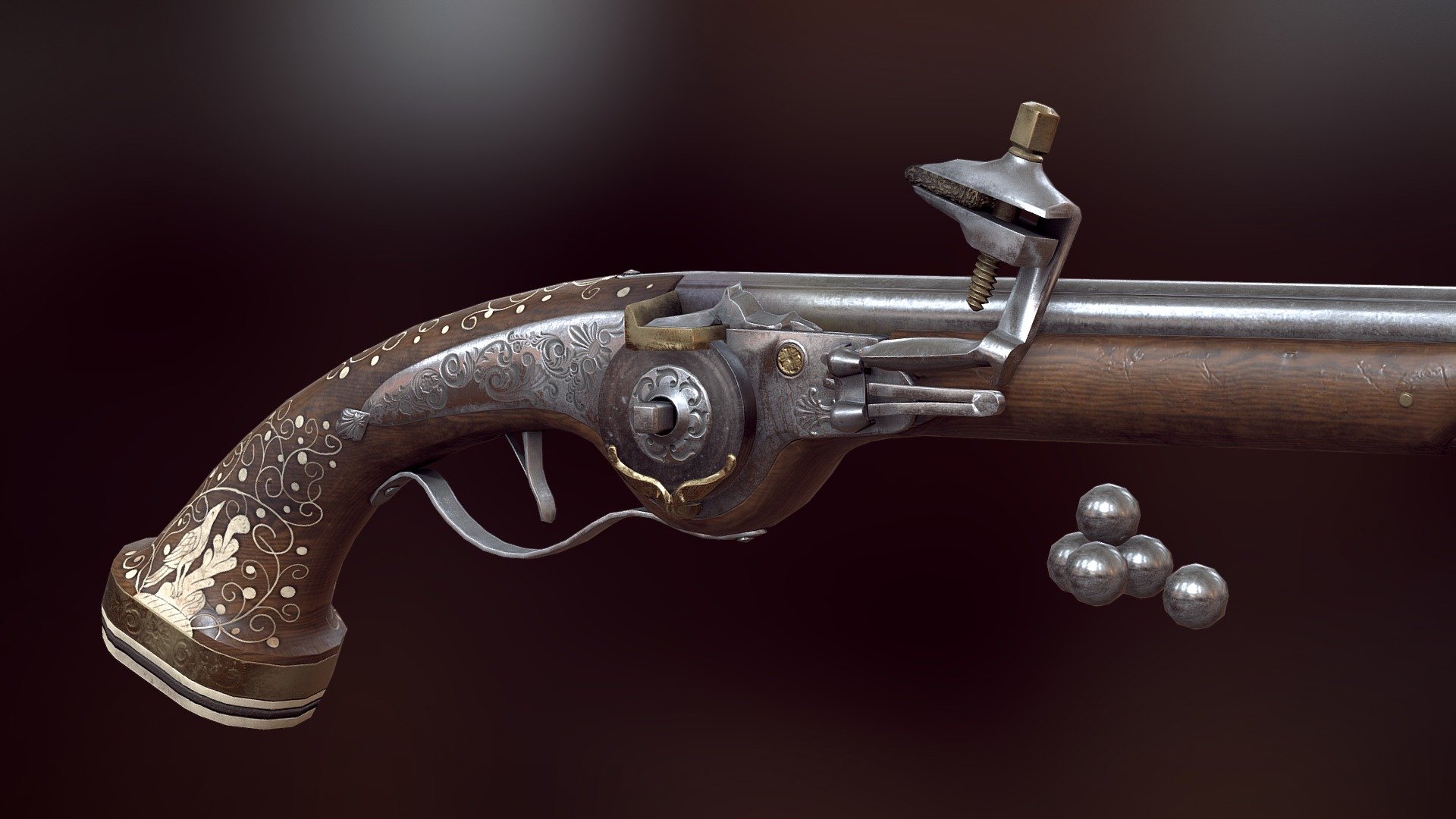 Authentic 17th Century Wheellock Pistol 3d model