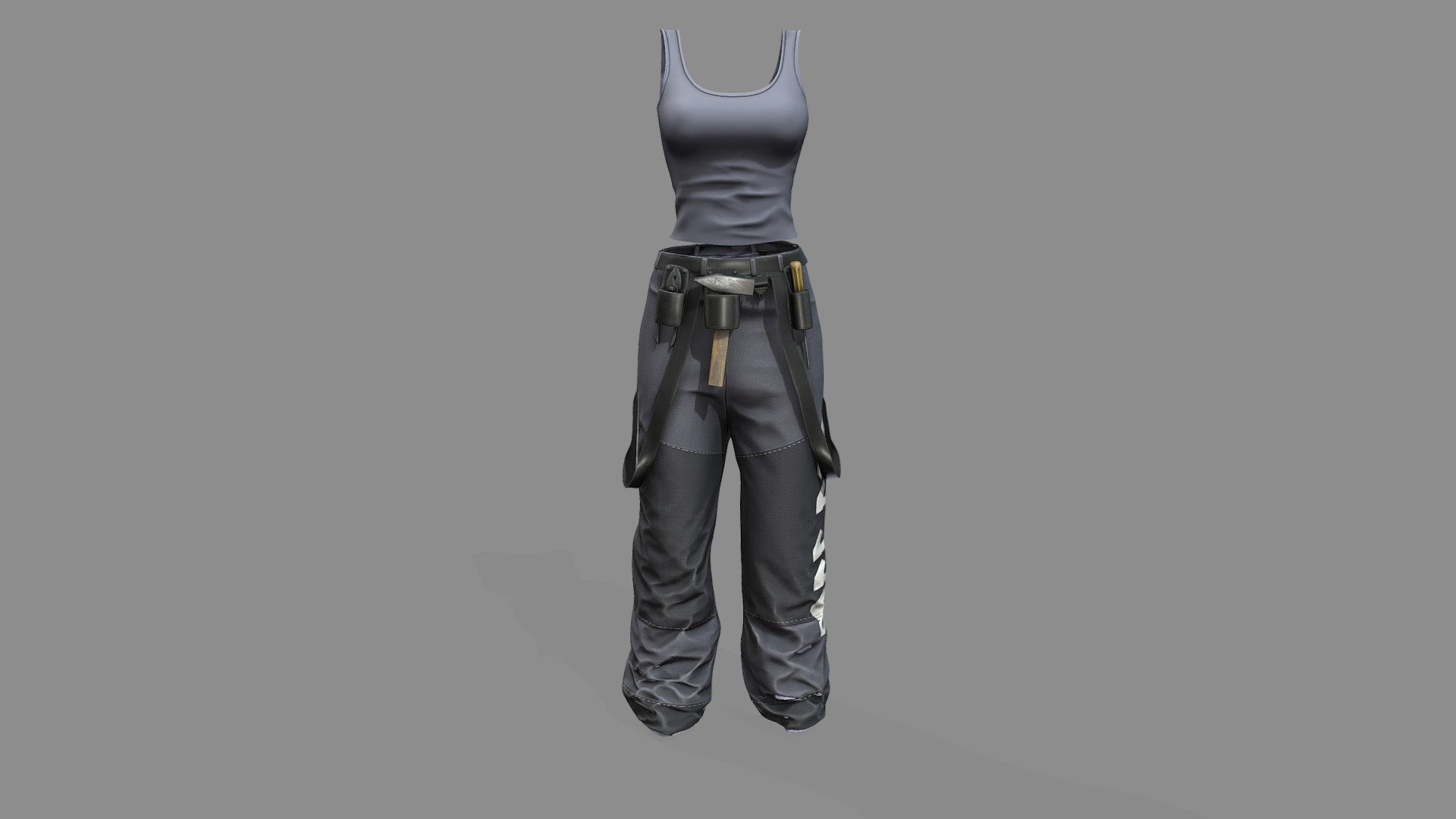 Mechanic Girl Tank Top Pants Outfit 3d model