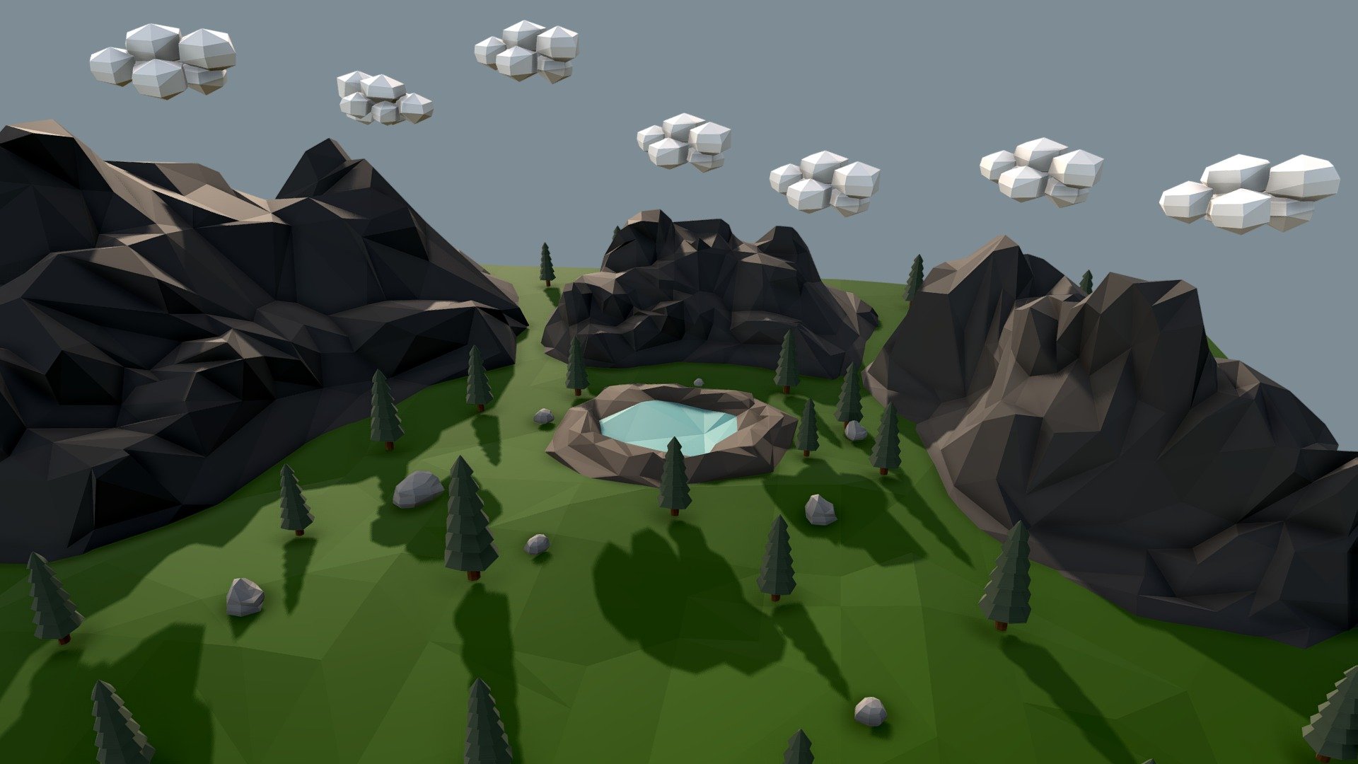 Low Poly Mountain with Crater Lake Scene 3d model