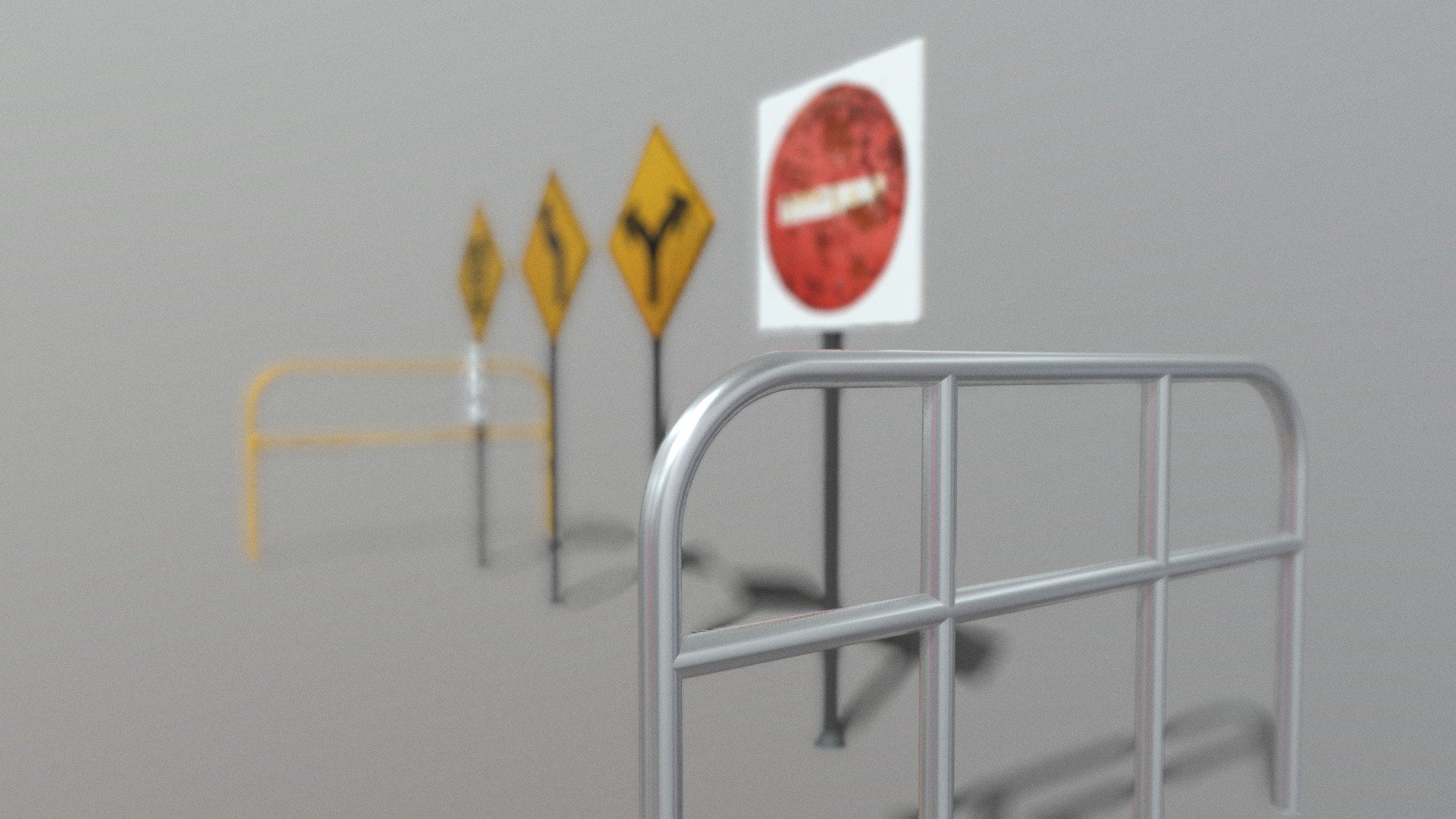 Road sign boards and grills 3d model