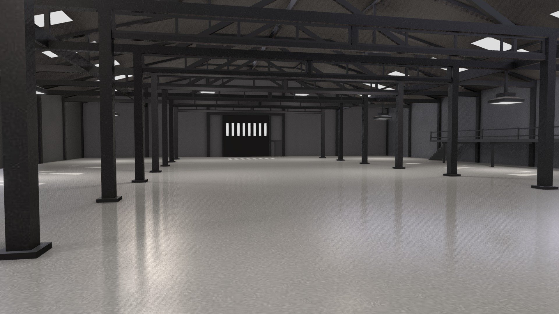 Large Empty Warehouse or Showroom 3d model