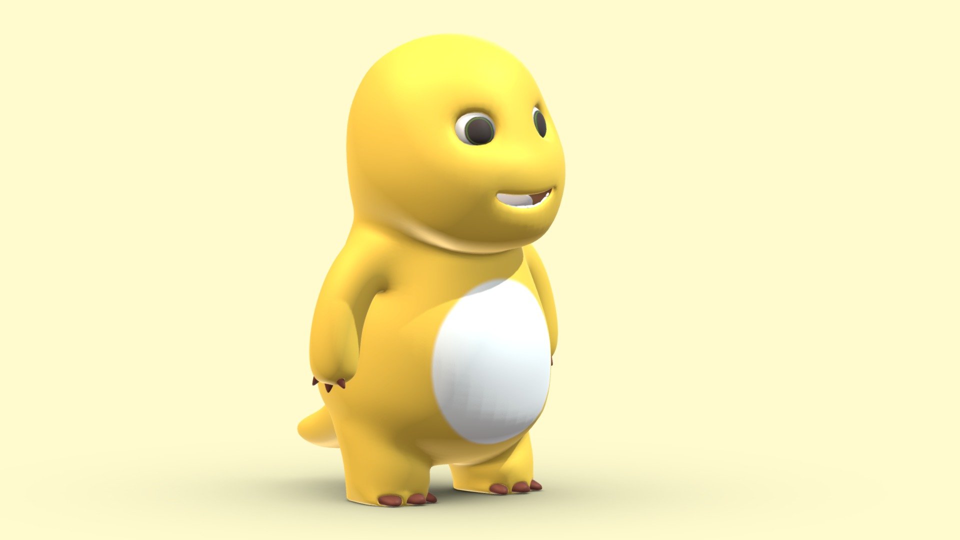 Chubby Yellow Dinosaur Cartoon Low Poly PBR 3d model