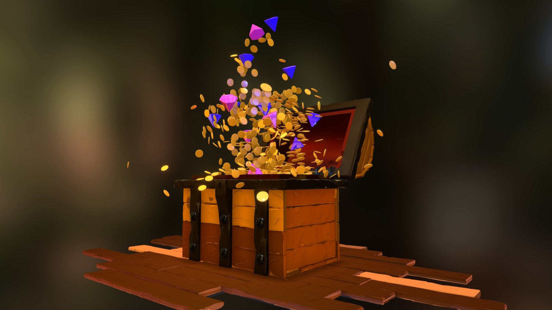 Wooden Treasure Chest 3d model