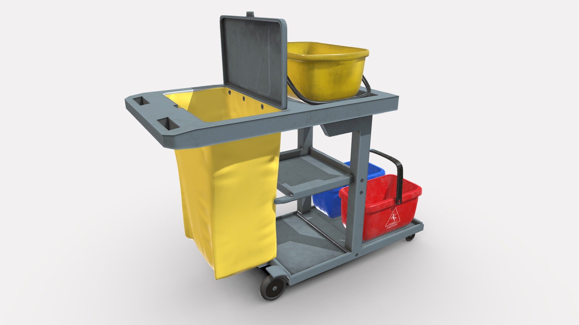 Cleaning trolley and buckets 3d model